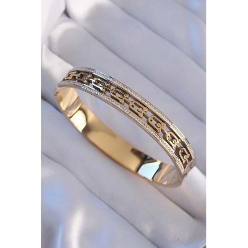 316L Çelik Gold Renk Zirkon Taşlı Model Kelepçe