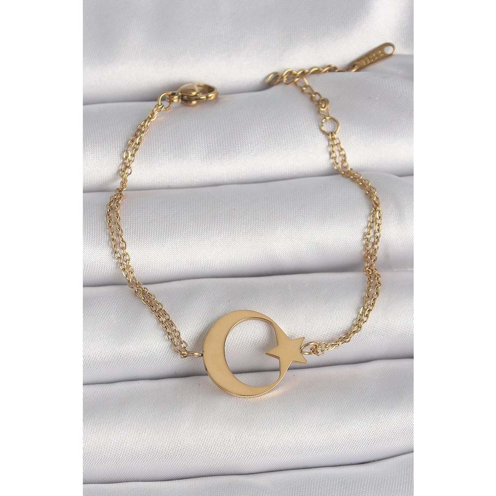 316L Çelik Gold Renk Ay Yıldız Model Kadın Bileklik